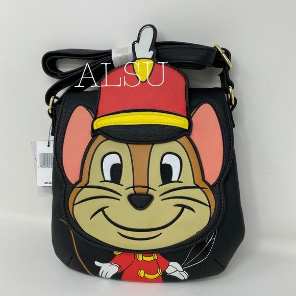 Disney Handbags - Disney Loungefly Women's Mouse Timothy Dumbo Crossbody Bag Black Faux Leather
